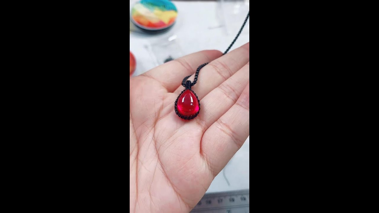 [Step by Step Tuto] How to Make a Wire Wrapping Red Drop Shape Stone in a Black Pendant for Necklace