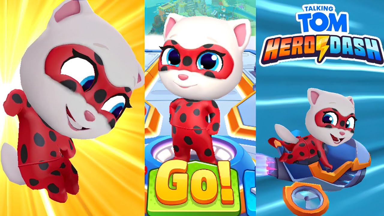 Talking Tom Hero Dash Becca's Rapid Rush event Ladybug Angela Costume unlocked vs Roy Raccoon