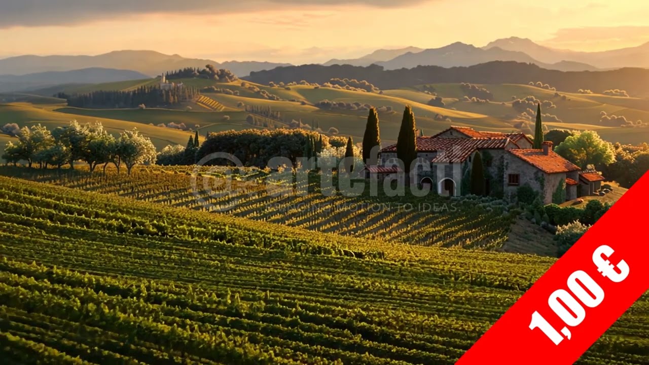 Golden Hour over Tuscan Vineyard &ndash; Scenic Countryside HD Stock Footage (1920x1080)