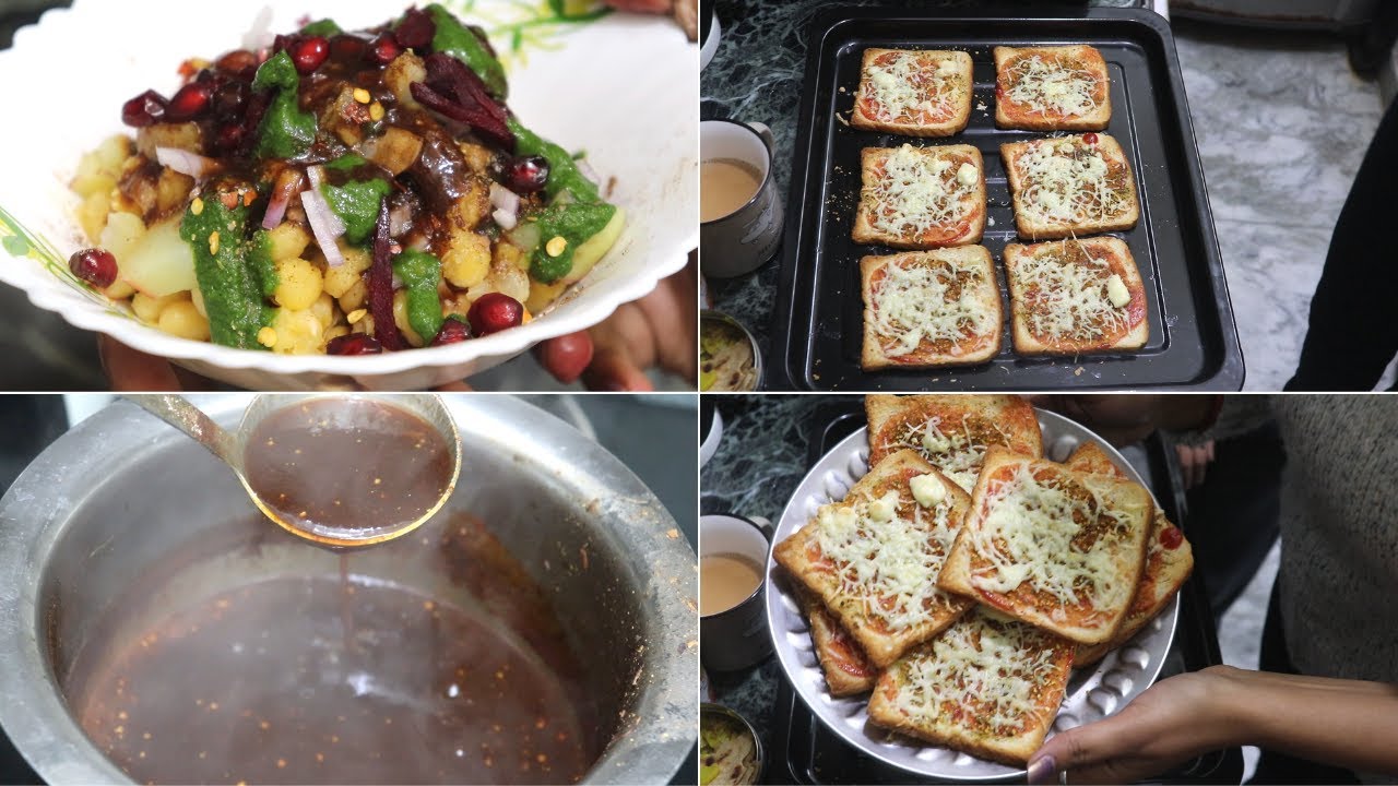 Sunday Spl Dinner...Matar Chat, Bread Pizza चाट दही वड़ा समोसे के लिये इमली खजूर की खट्टी मीठी चटनी