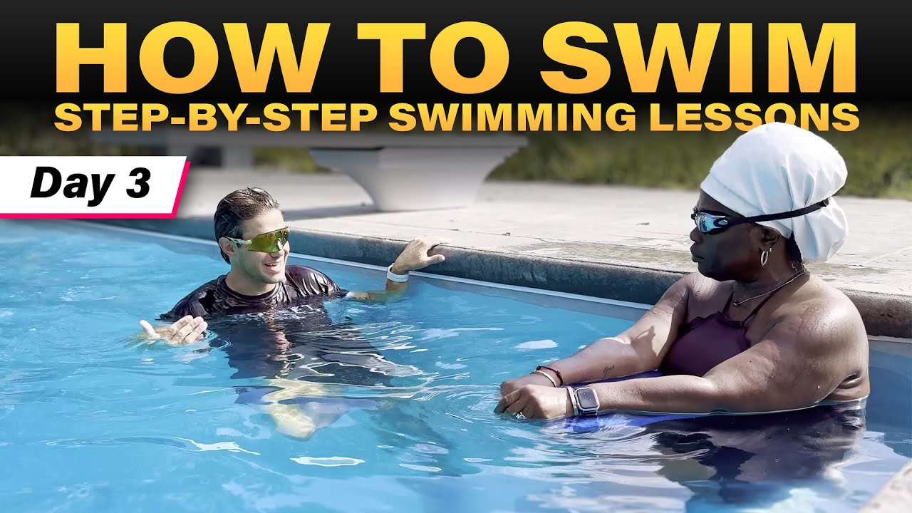 Day 3 - Warren & Katrice Learn Swimming | Adult Beginner Swimming Lessons with Jonny Rocket