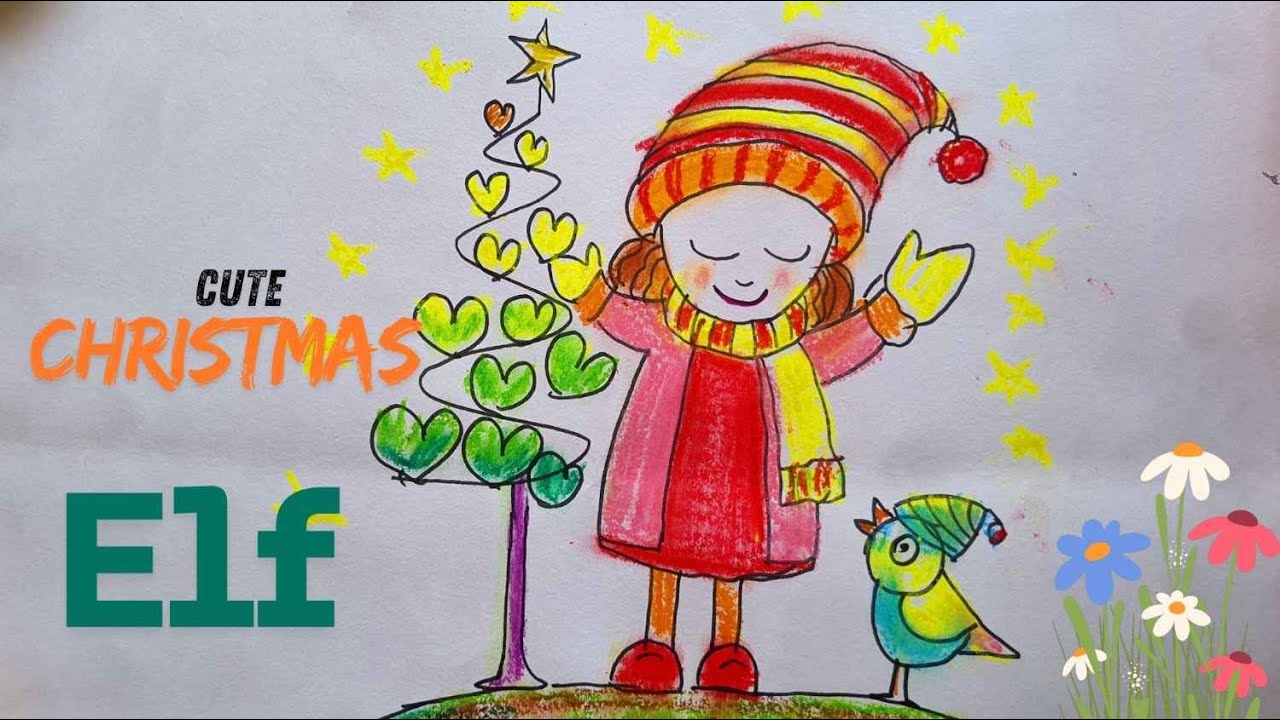 CUTE CHRISTMAS ELF. DRAWING AND COLOURING STEP BY STEP