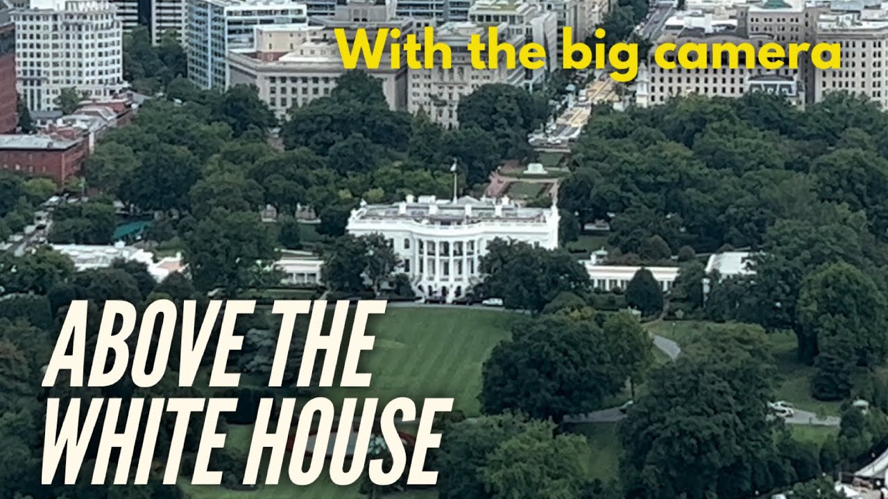 Looking at the White House from high above in the Washington Monument.
