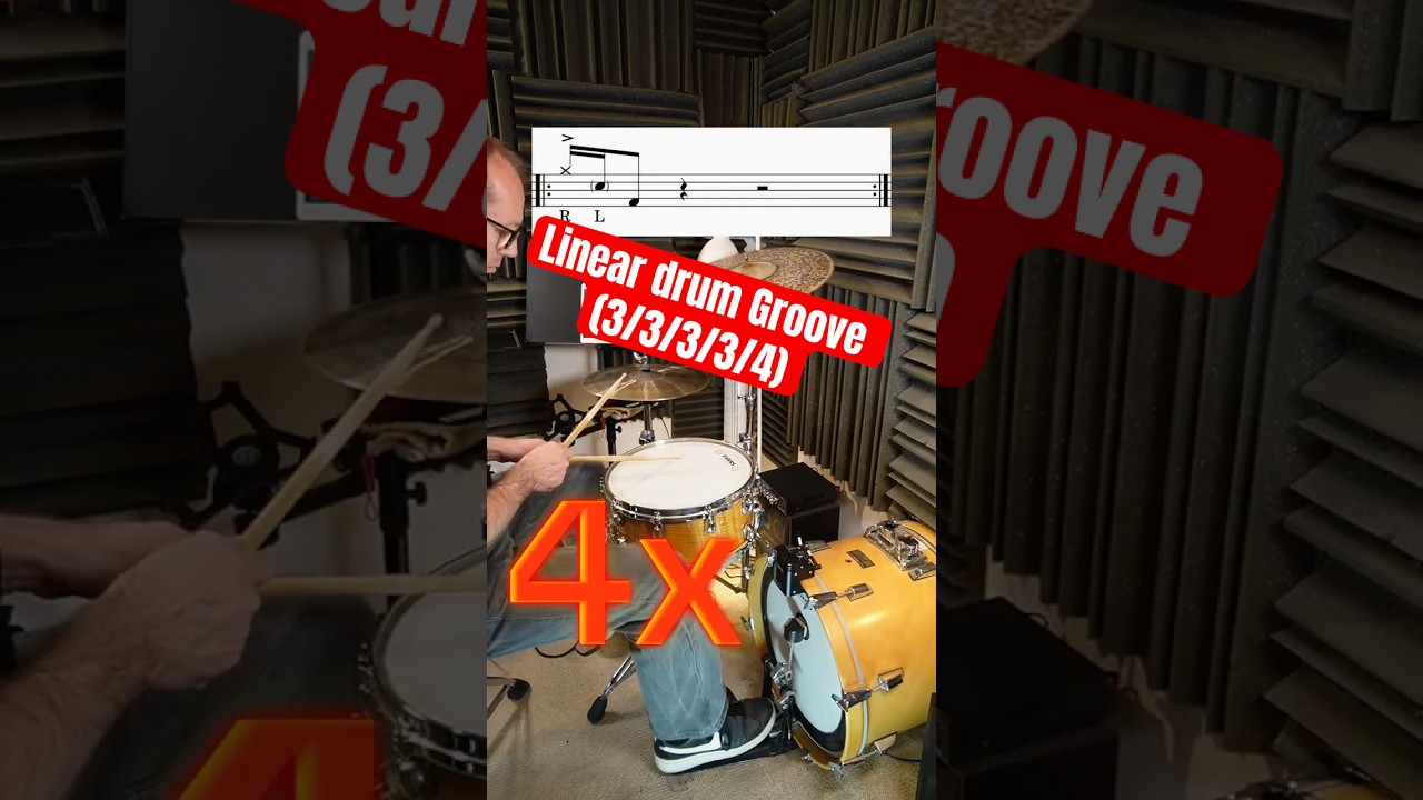 Linear drum groove step by step lesson (3+3+3+3+4)