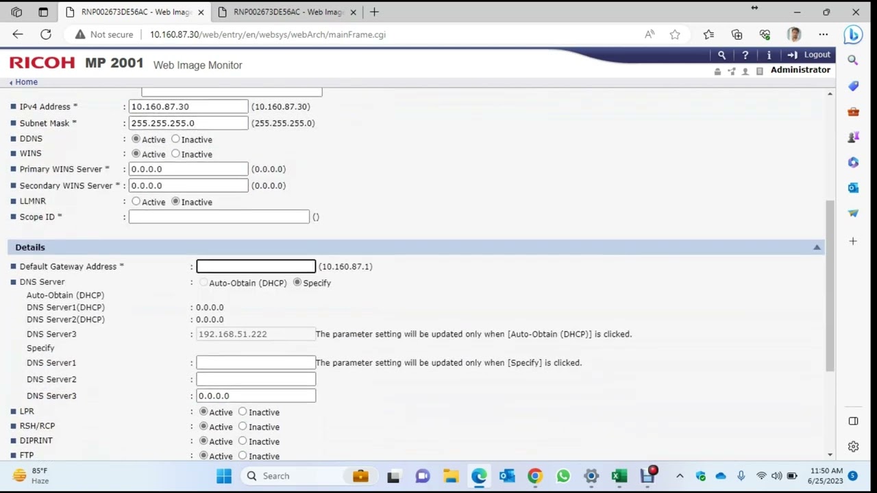 How to set Static IP on  Ricoh photocopier