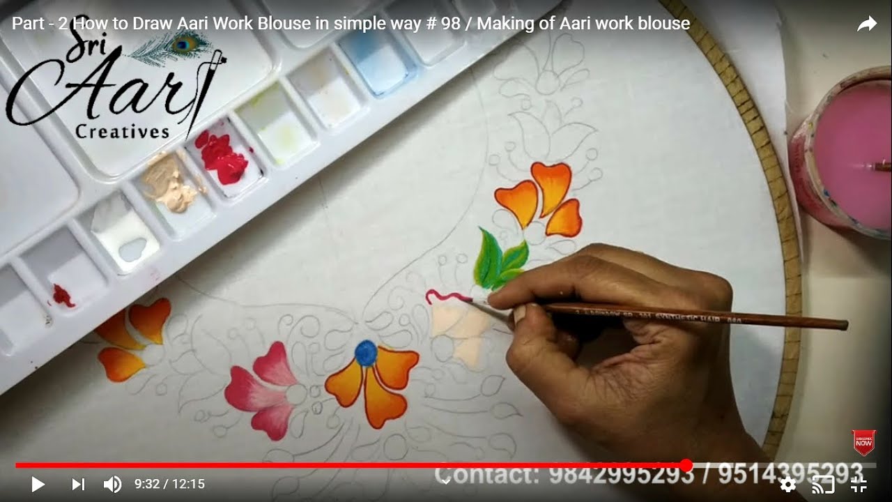 Aari Work Fabric Painting Tutorial on salwar top # 98 / Fancy painting with Aari Work - Part 2