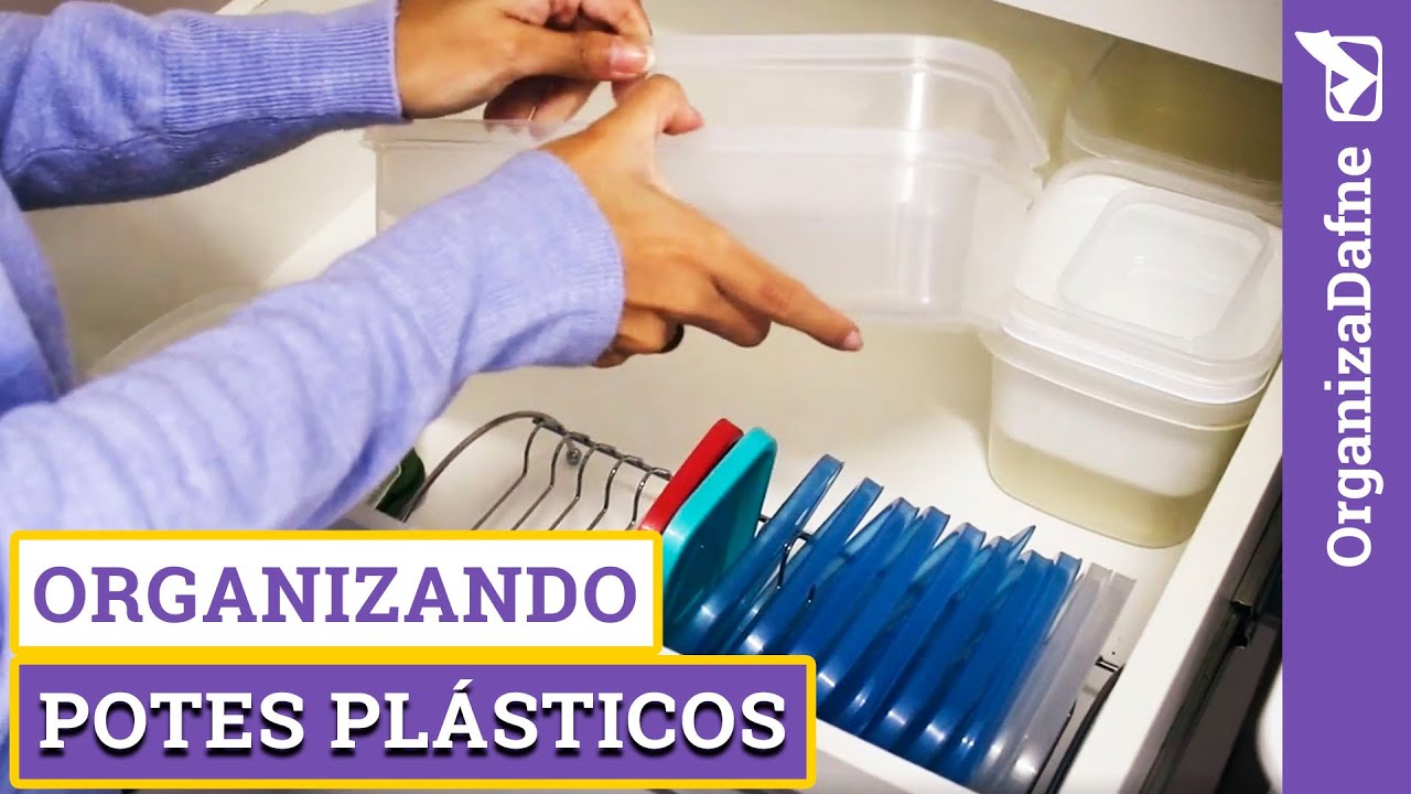 Organizando POTES DE PLÁSTICO na prática - mostrei os meus potes e como eu organizo | Organiza Dafne