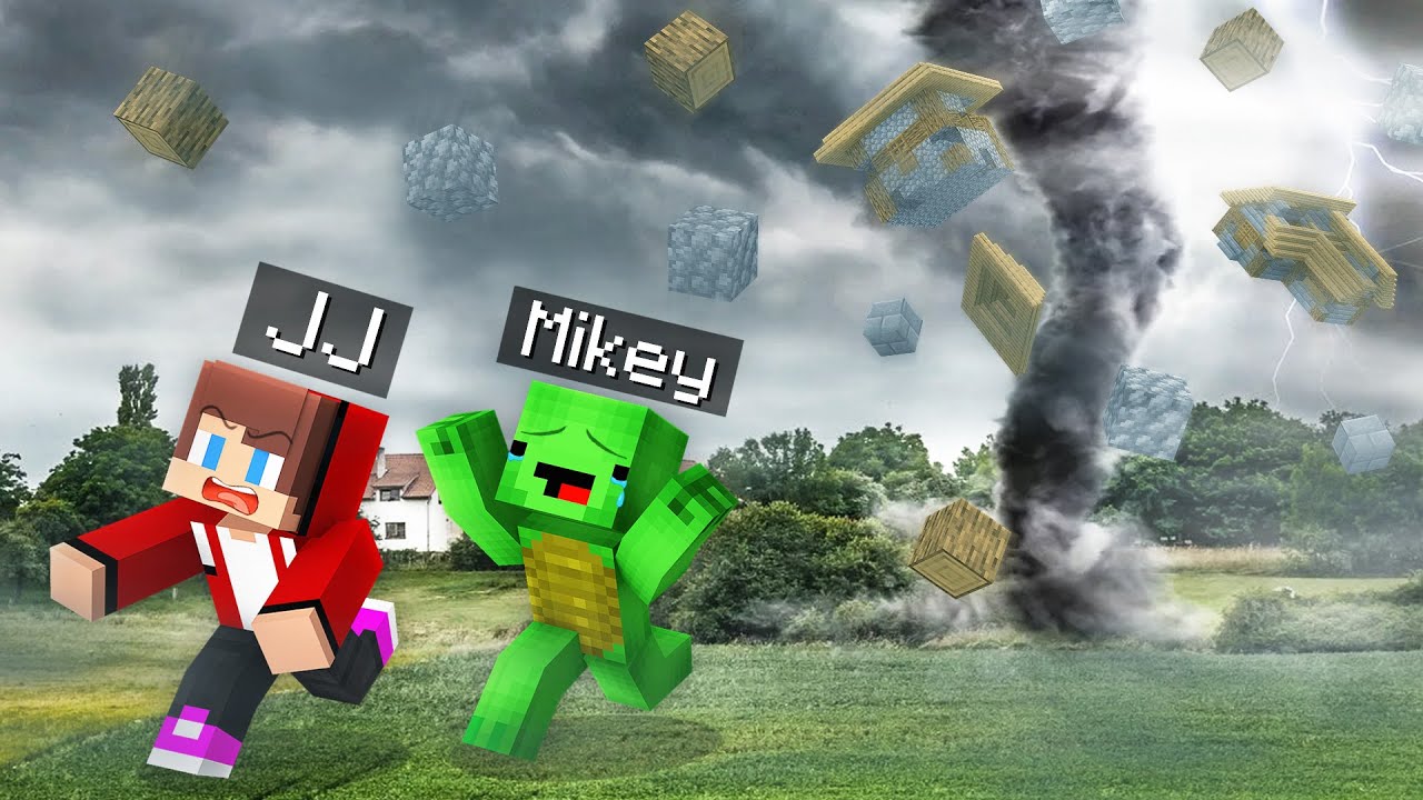 JJ and Mikey vs Tornado in Real Life - Minecraft Maizen