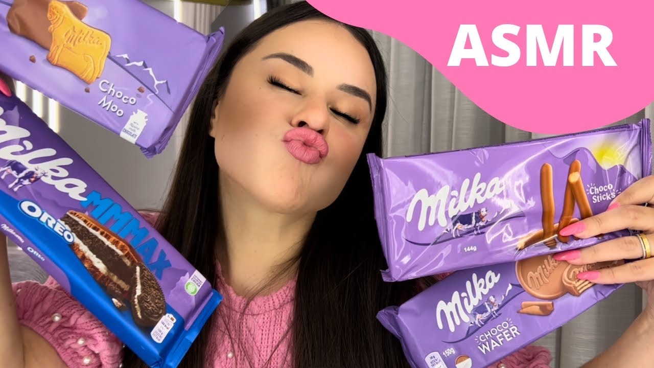 ASMR CHOCOLATE MILKA - Sons de mastigação, mouth sounds, tapping, whispering