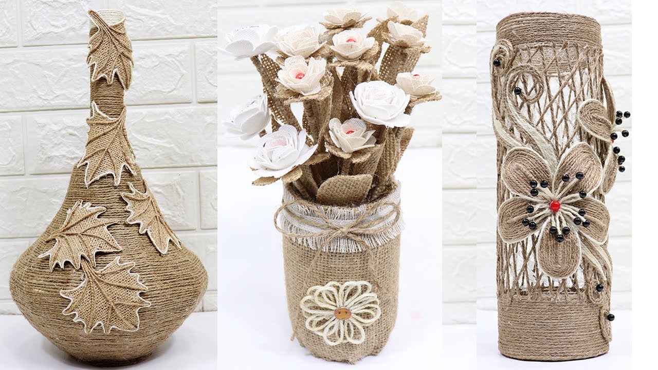 5 Jute flower vase | Home decorating ideas handmade | Vase from jute