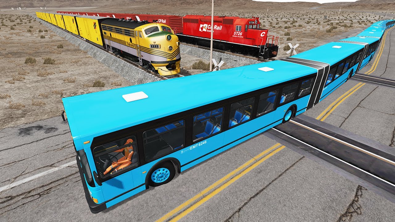Long Articulated Bus Accident on Railway #14 - Beamng drive