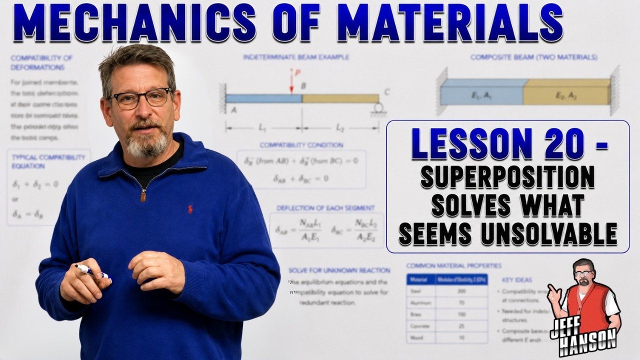 Mechanics of Materials: Lesson 20 -Statically Indeterminate Superposition Material Between Two Walls