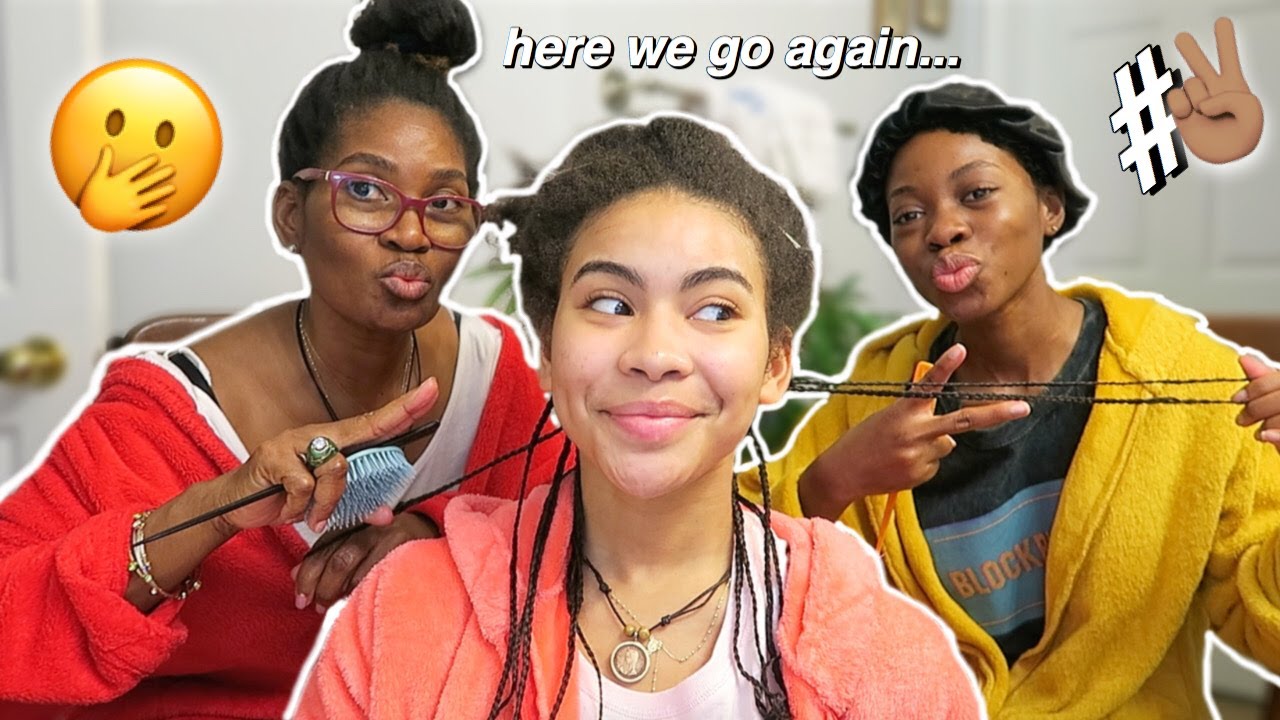 My MOM And SISTER Do BOX BRAIDS On My NATURAL HAIR