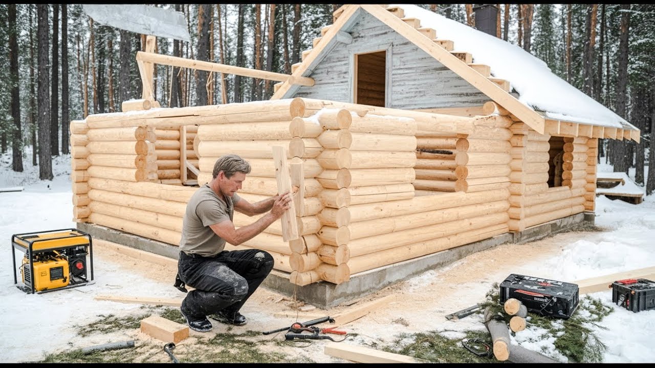 Man Builds Beautiful Off Grid Cabin Alone in the Wilderness | Start to Finish@cabinlife4551​