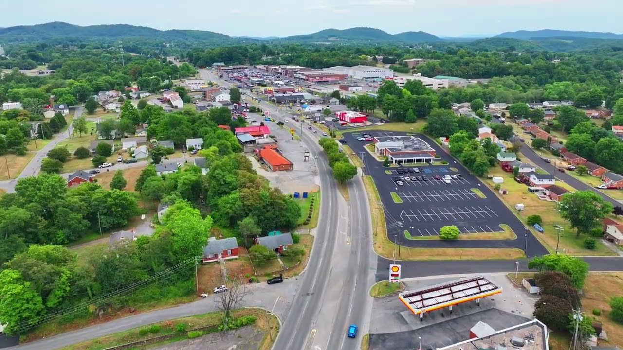 aerial drone footage of Vinton Virginia taking a tour Of the town. so beautiful.