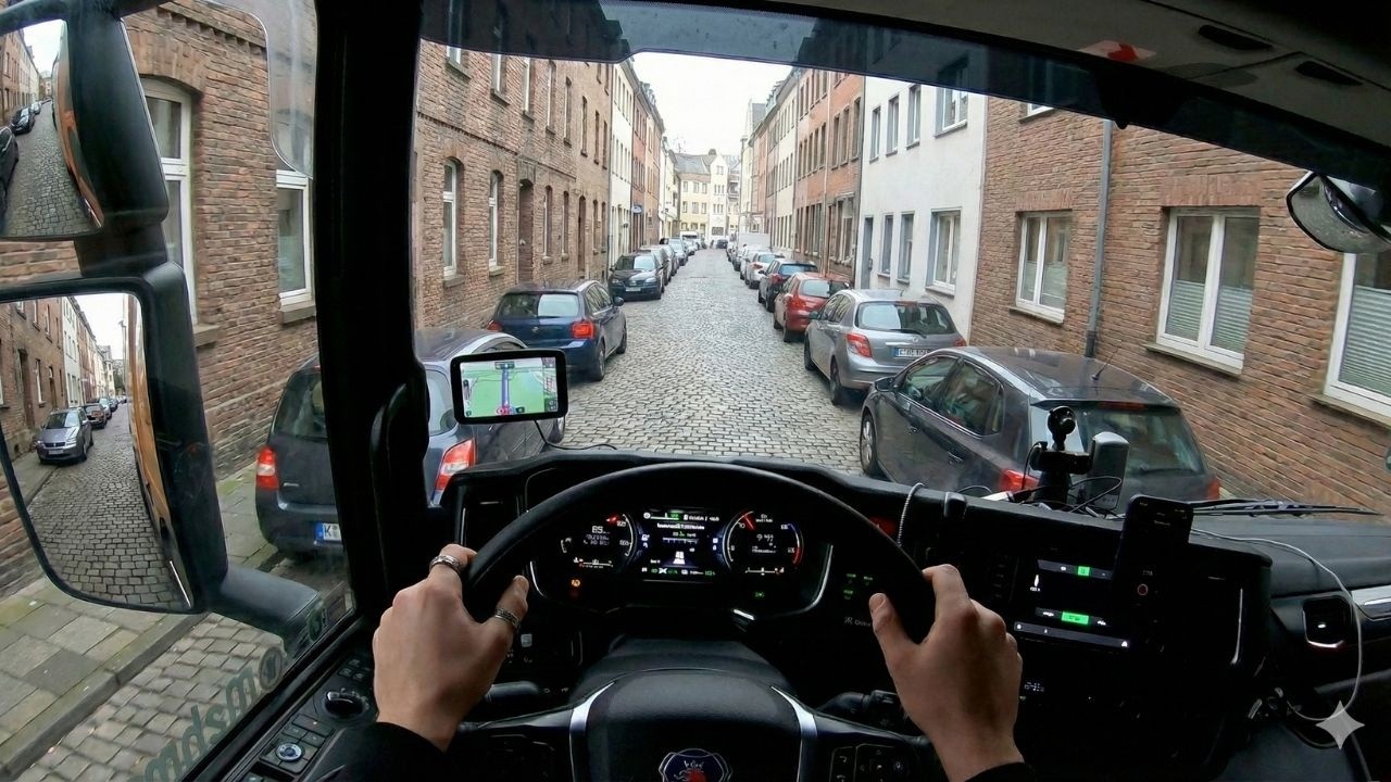 POV Truck Driving Through Narrow Streets in Germany | Cologne to Krefeld (A57)