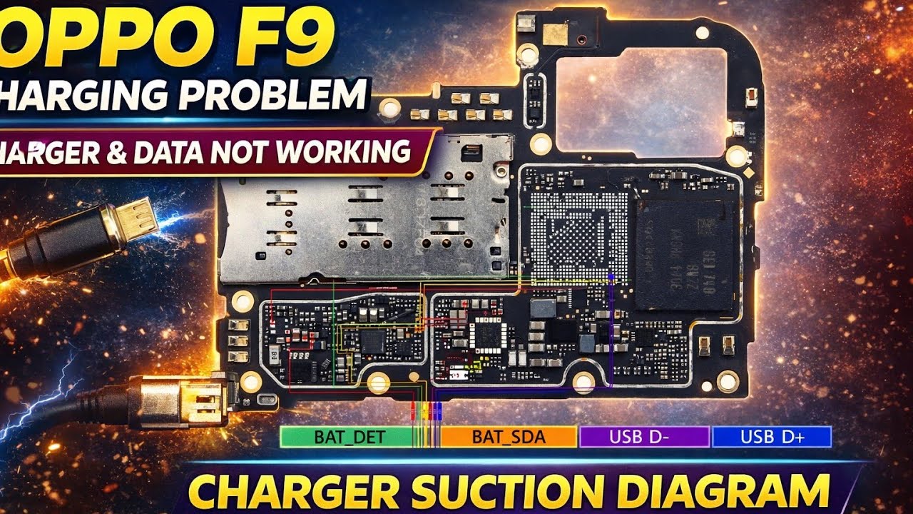 OPPO F9 Charging Problem | Charger & Data Not Working | Motherboard Suction Diagram