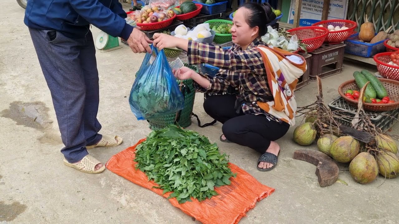 A single mother and her son pick wild vegetables to sell at the market, while Ngoc goes to school