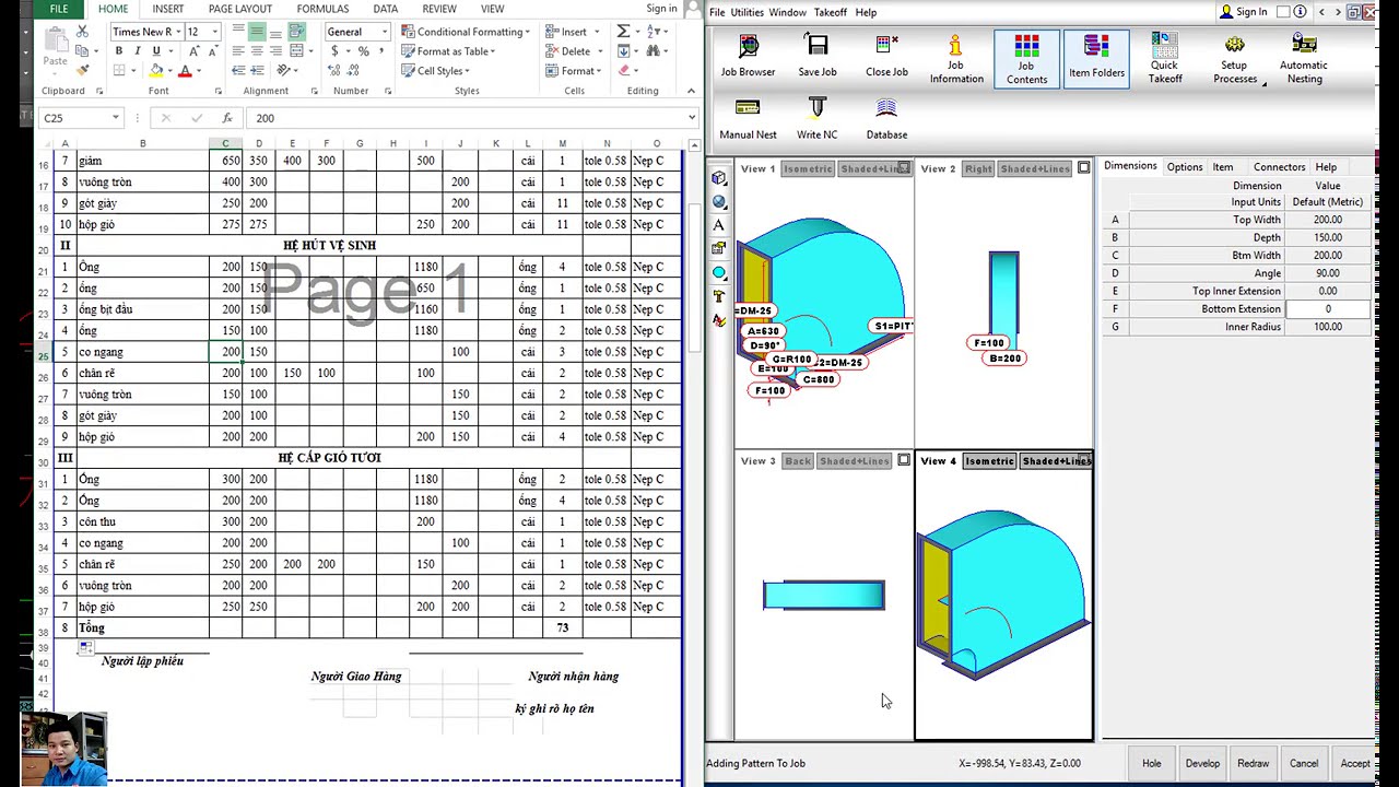bốc tách chi tiết công trình nhà hàng 2 - ra phôi cắt CNC bằng camduct - Hungcamduct