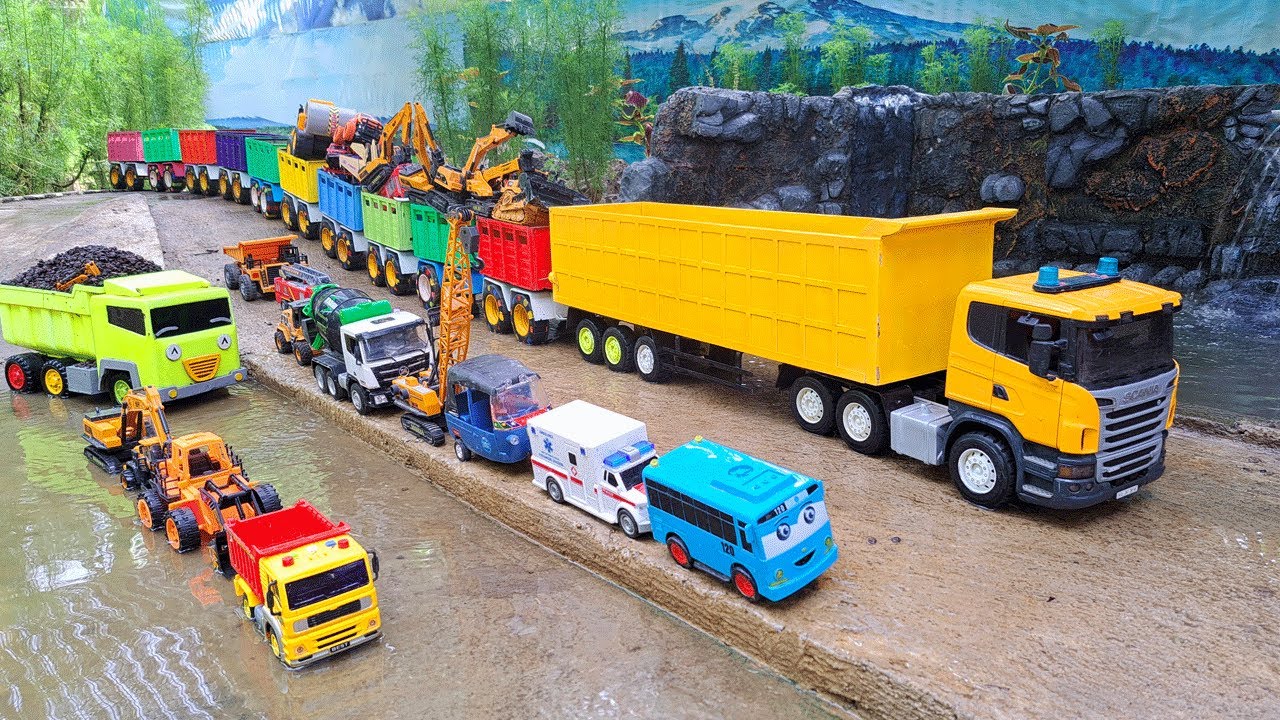 Mobil Truk Tronton Panjang Bongkar Mobil Mobilan Truk Pemadam, Crane, Dump Truck, Truk Molen