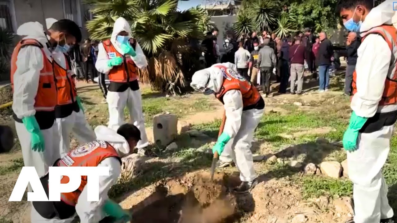 Gaza Civil Defence Exhumes Dozens of Bodies Buried at al-Ahli Hospital During War | APT