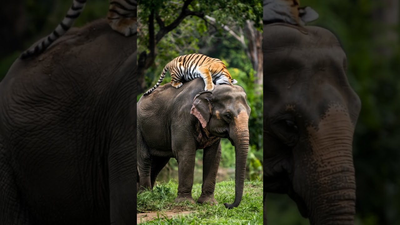 Tiger And Elephant Fight #wildlife