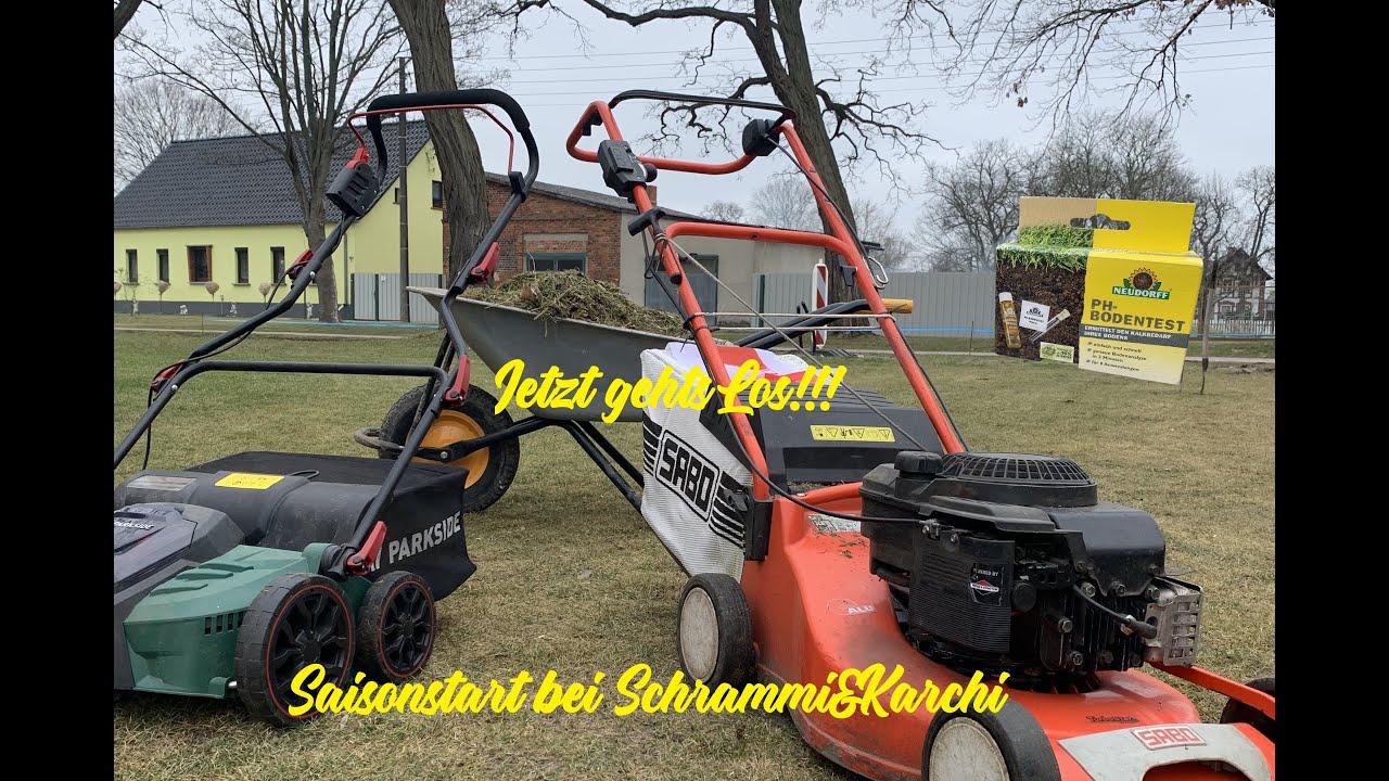 Saisonstart, Schrammi&Karchi starten in die Rasensaison PH Test, Rasen L&uuml;ften, erstes M&auml;hen 2021