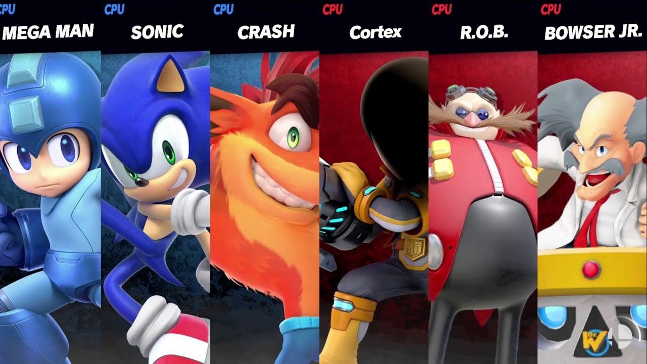 Super Smash Bros. Ultimate Mods: MegaMan + Sonic + Crash vs Cortex + Eggman + Wily