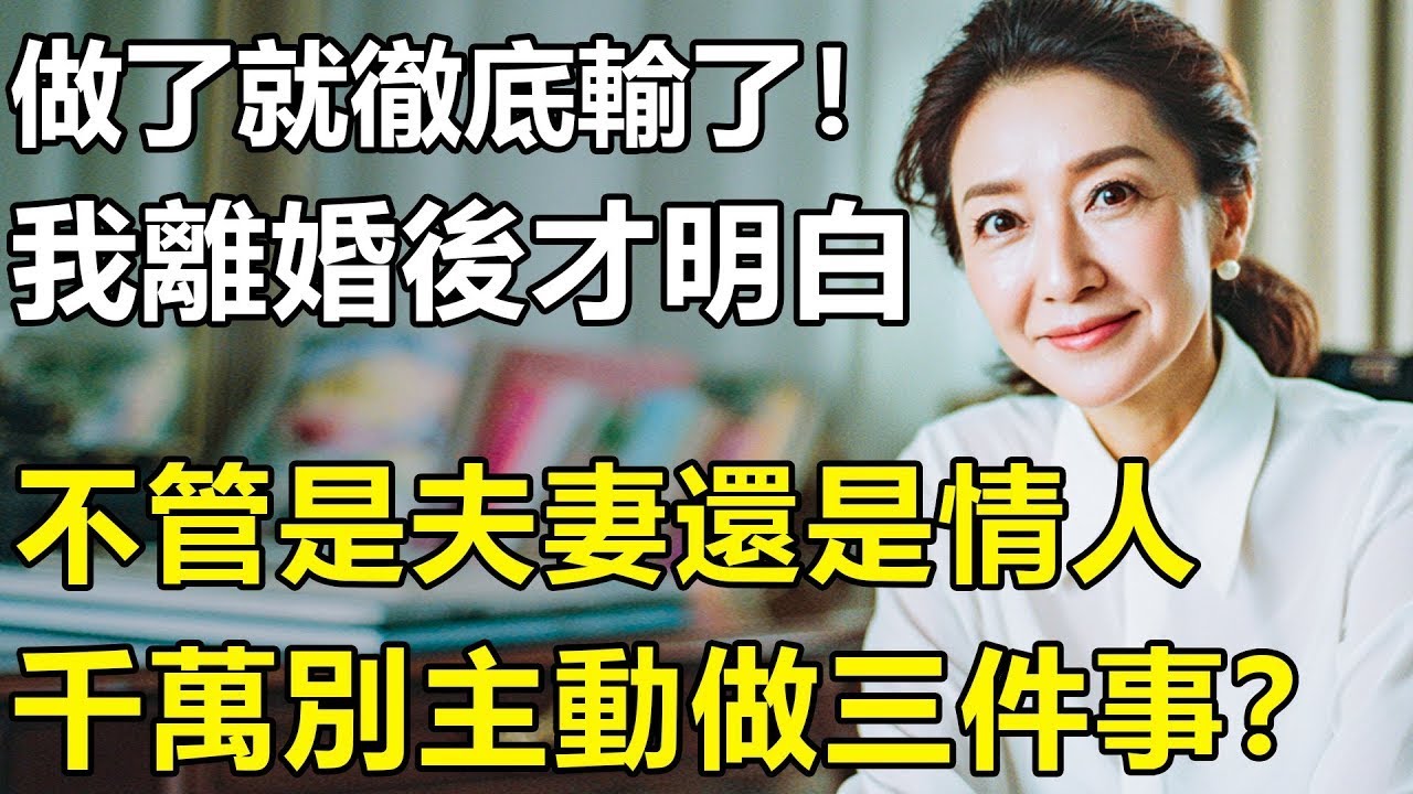 不管是夫妻還是情人，千萬不要主動做三件事？我50歲才明白兩性關系：一旦主動做了這些事，你就徹底輸了！【情感 養老 孩子 丁克 夫妻關系】