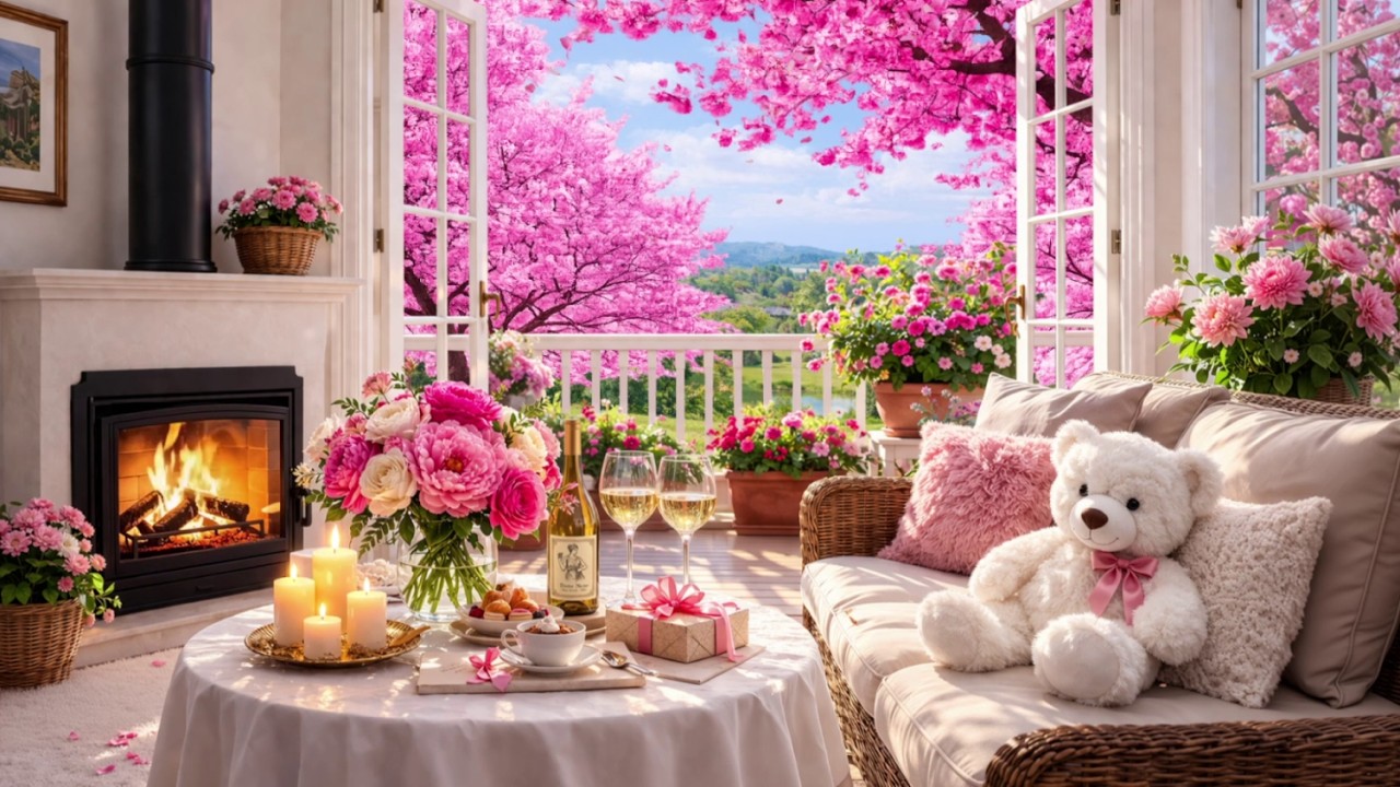 Spring Jazz by the Fireplace 🌸 Relaxing with a View of Cherry Blossoms | Study, Work & Relax