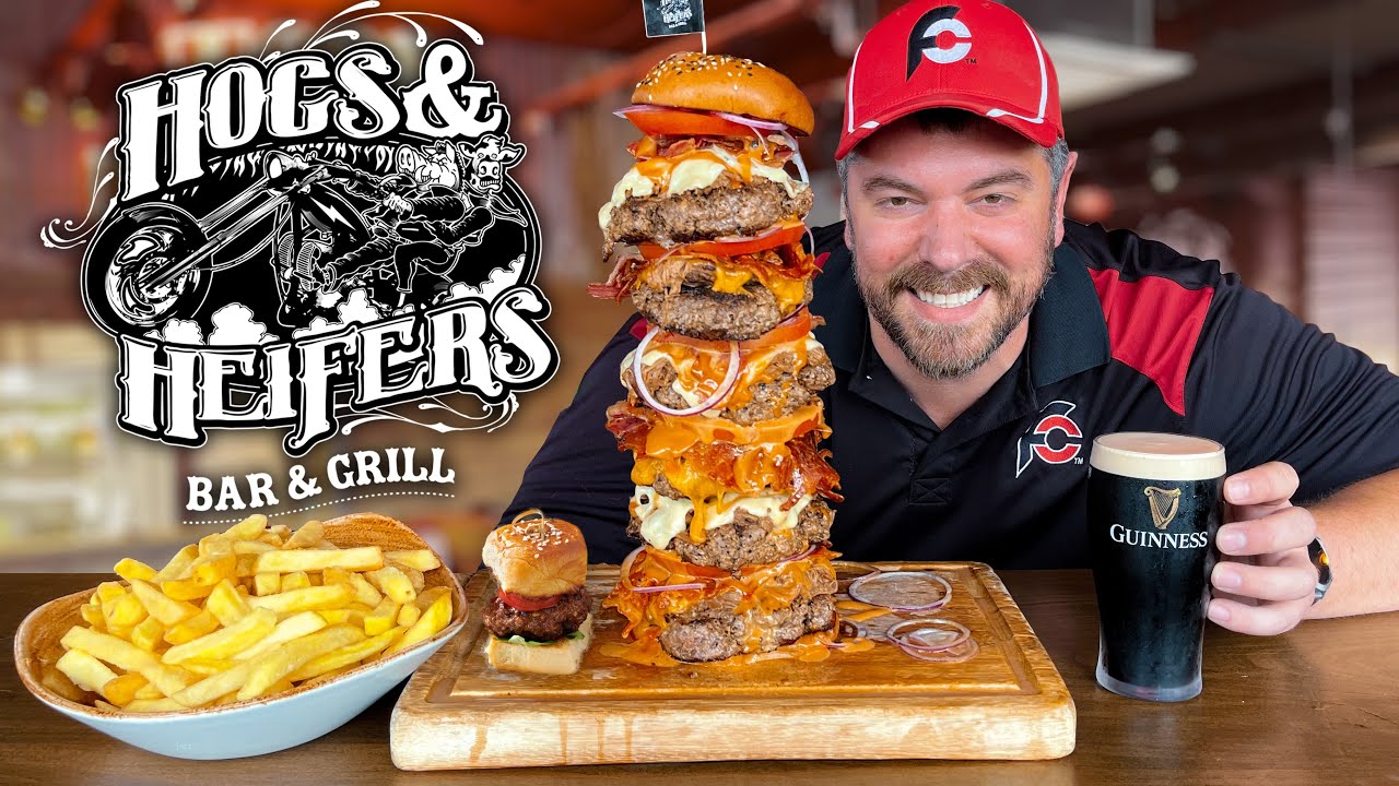 Dublin's Tallest Burger!! Man vs Hogs & Heifers' 50/50 Irish Bacon Cheeseburger Challenge!!