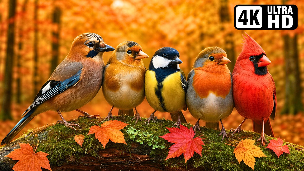 Autumn Birds in 4K 🍂 Nature's Most Relaxing Sounds for Stress Relief | Forest in Autumn 🍁 ASMR