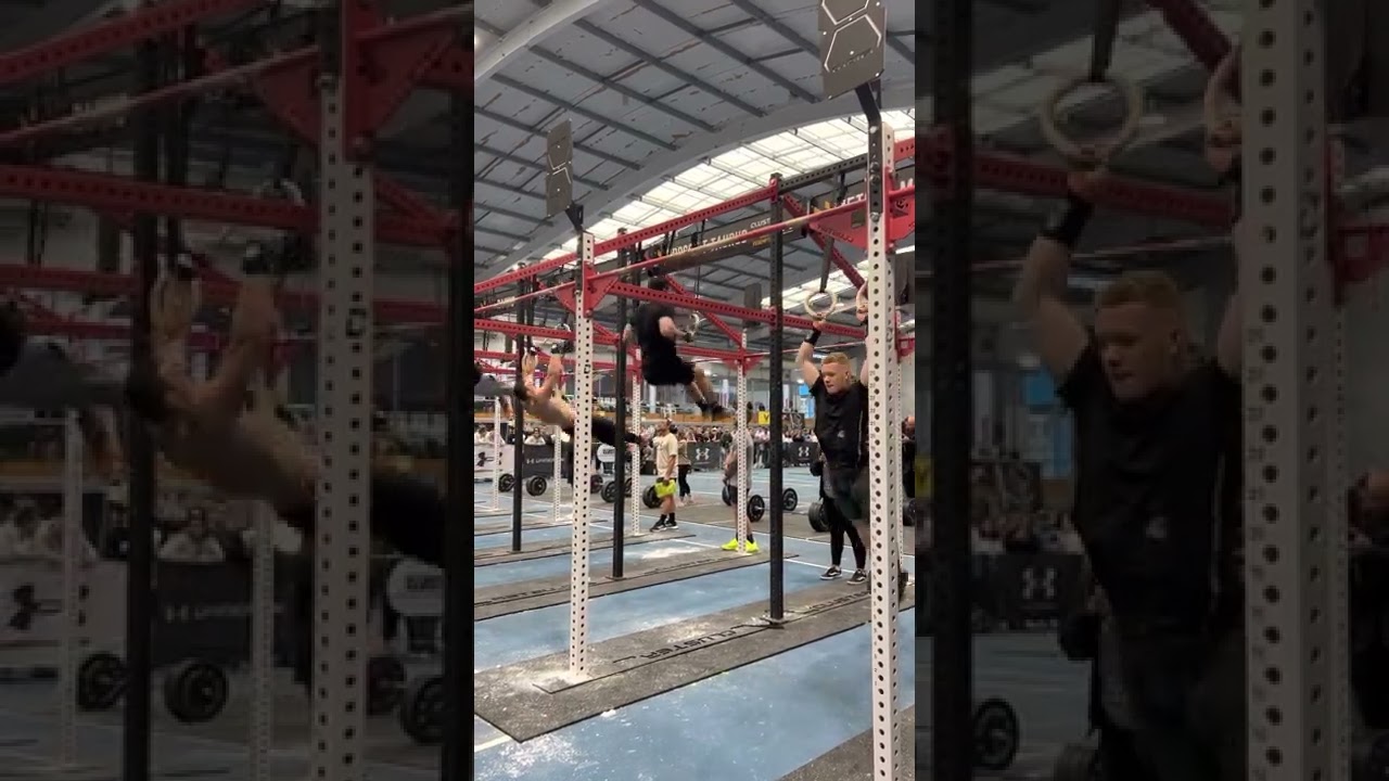 Ring muscle up 30 un broken from Bayley Martin. Royce Dunne, Ben Fowler to his side.