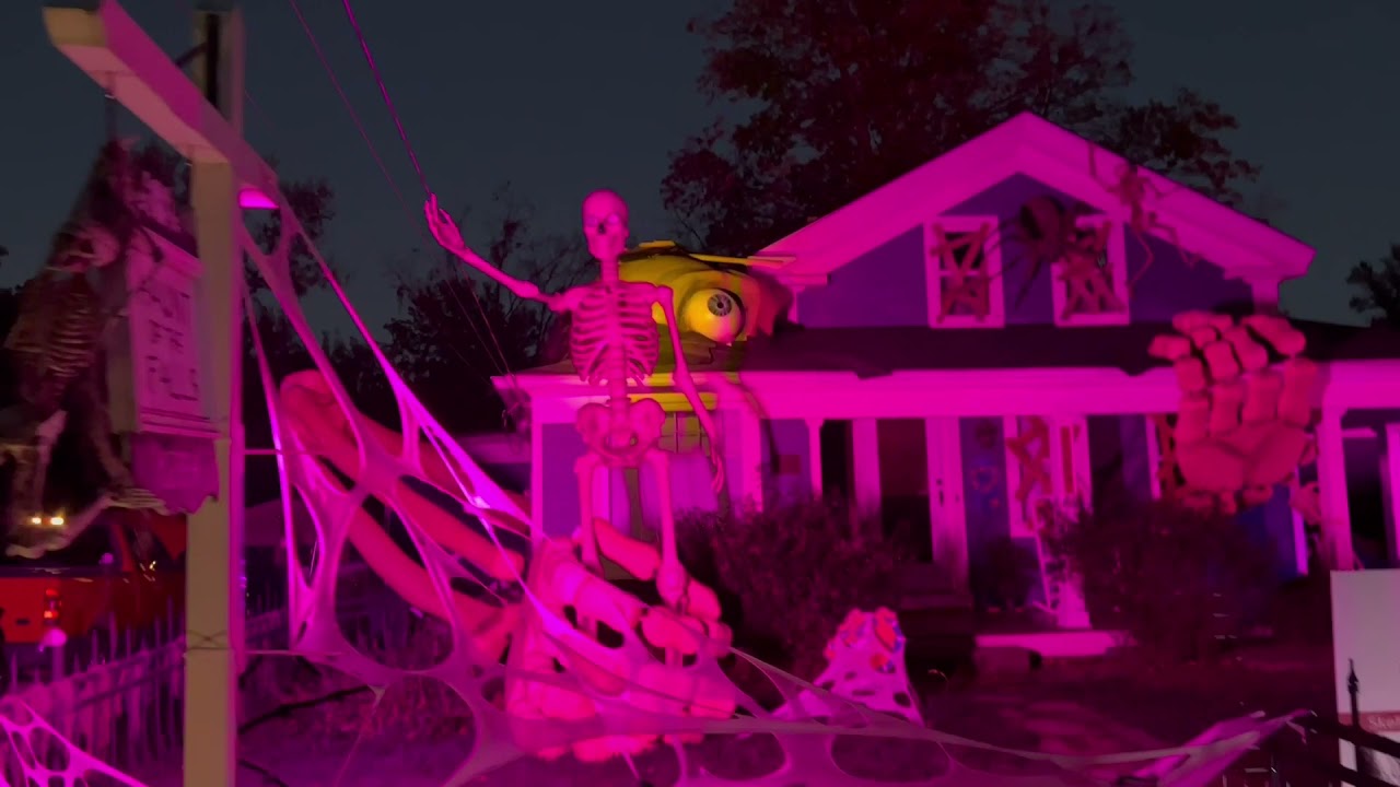 Huge Handmade Skeleton Adorns House for Halloween in Ohio