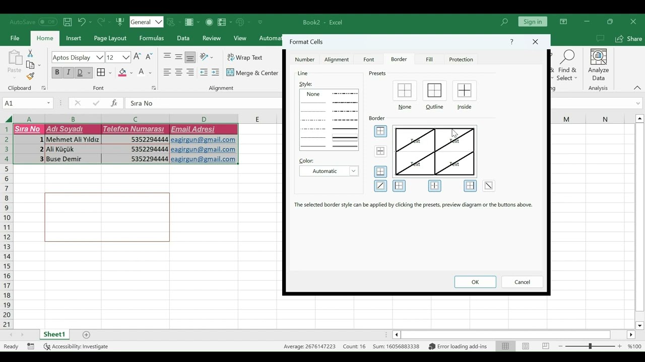 1 - Excel Temel Arayüzü, Hücreler ve Veri Girişi