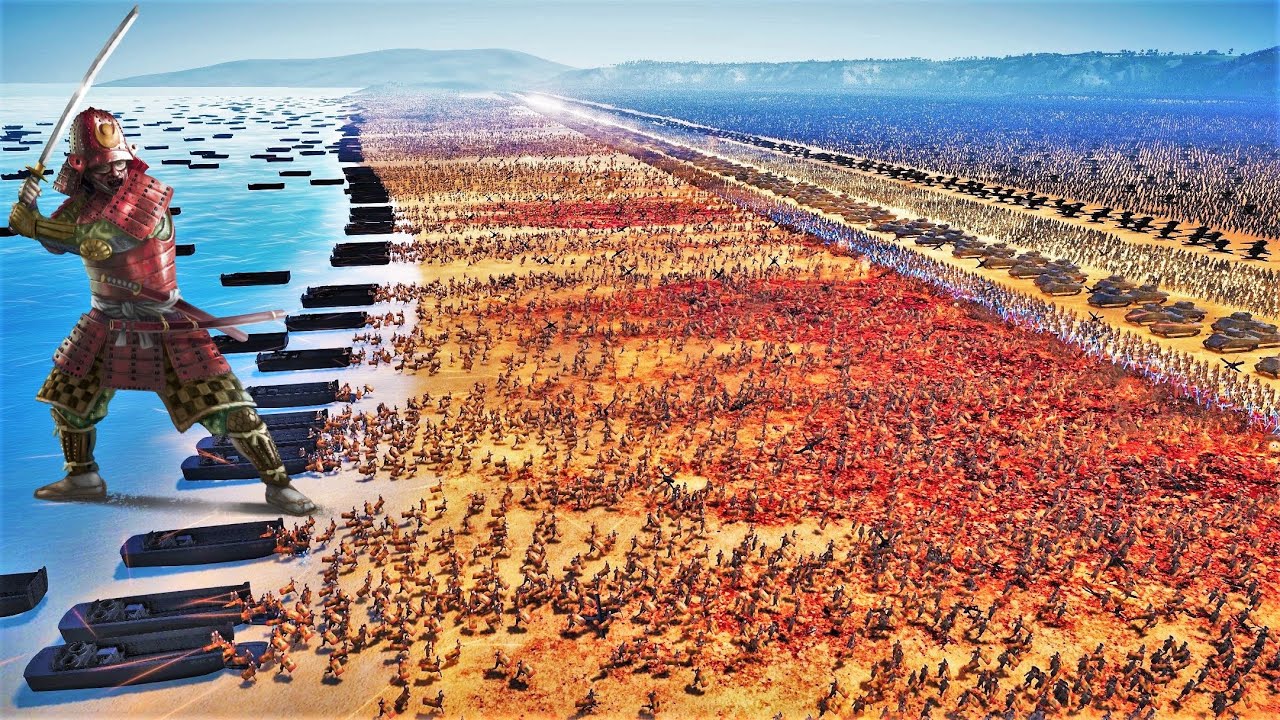 4,000,000 SAMURAI Landing vs MODERN ARMY Beach Defense - Ultimate Epic Battle Simulator 2