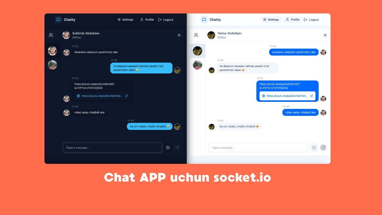 socket.io ni chat appimizda qo'llab ko'ramiz
