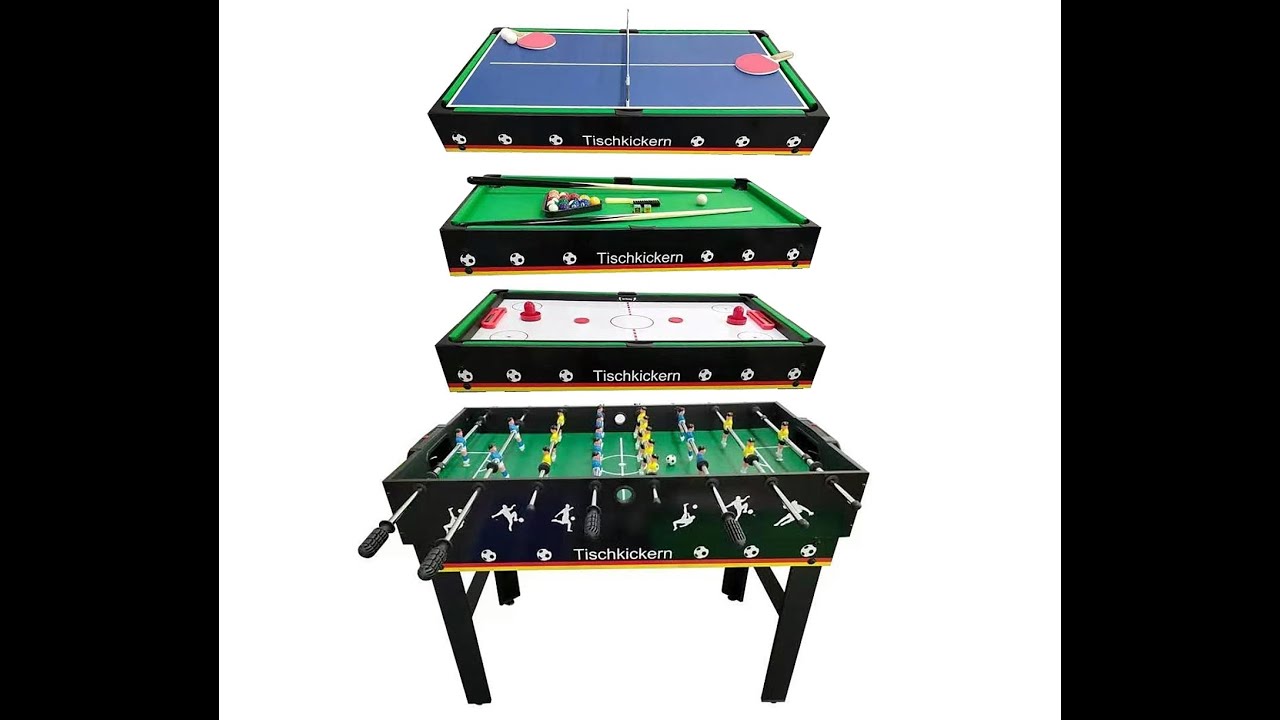 Video Aufbauanleitung Tischkicker Multigame Spieletisch 4 in 1 Izzy Sport