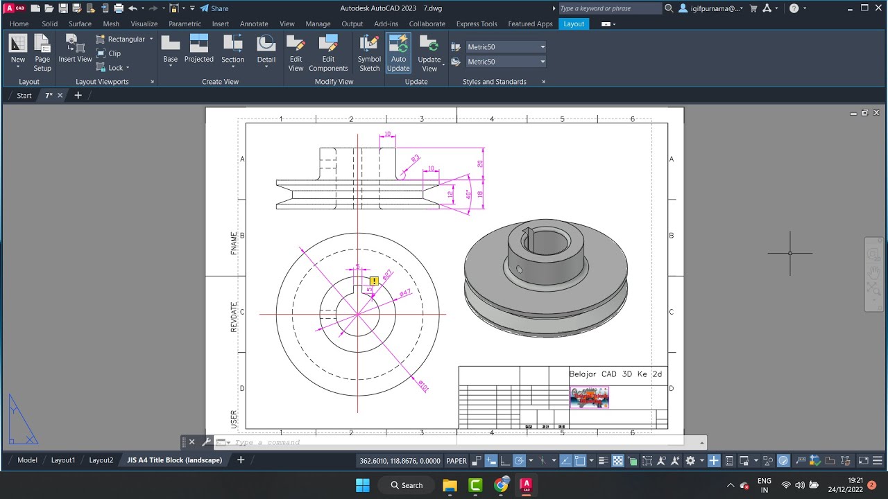 cara mengubah 3d ke 2d mengguakan dasar From Model Space di Autocad