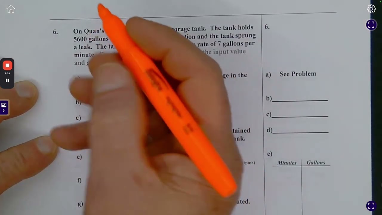 Algebra 1 Linear Functions Individual Test Practice Problems 1 - 6