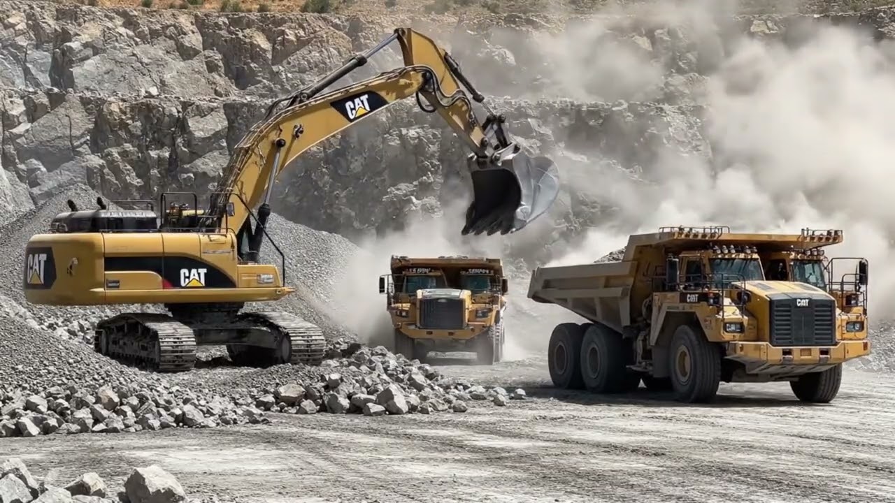 Raw Power: Massive Excavator vs. Heavy Dump Truck.