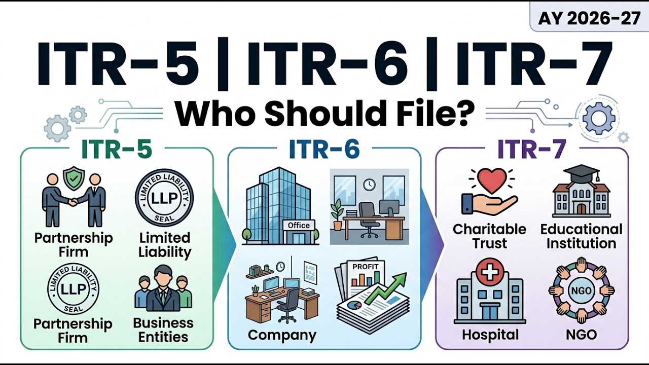 Which ITR Form to File? ITR-5 vs ITR-6 vs ITR-7 Full Guide |PCSFinLaw #ITR5 #ITR6 # ITR7 #itr