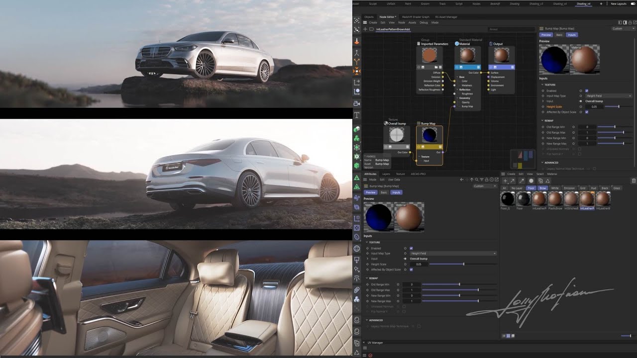 Полное текстурирование и рендеринг Мерседеса вместе с салоном  / Cinema4D / Redshift