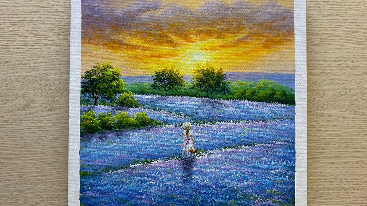 Daily Art #044  /Acrylic / Bluebonnet Scene with a Girl Painting