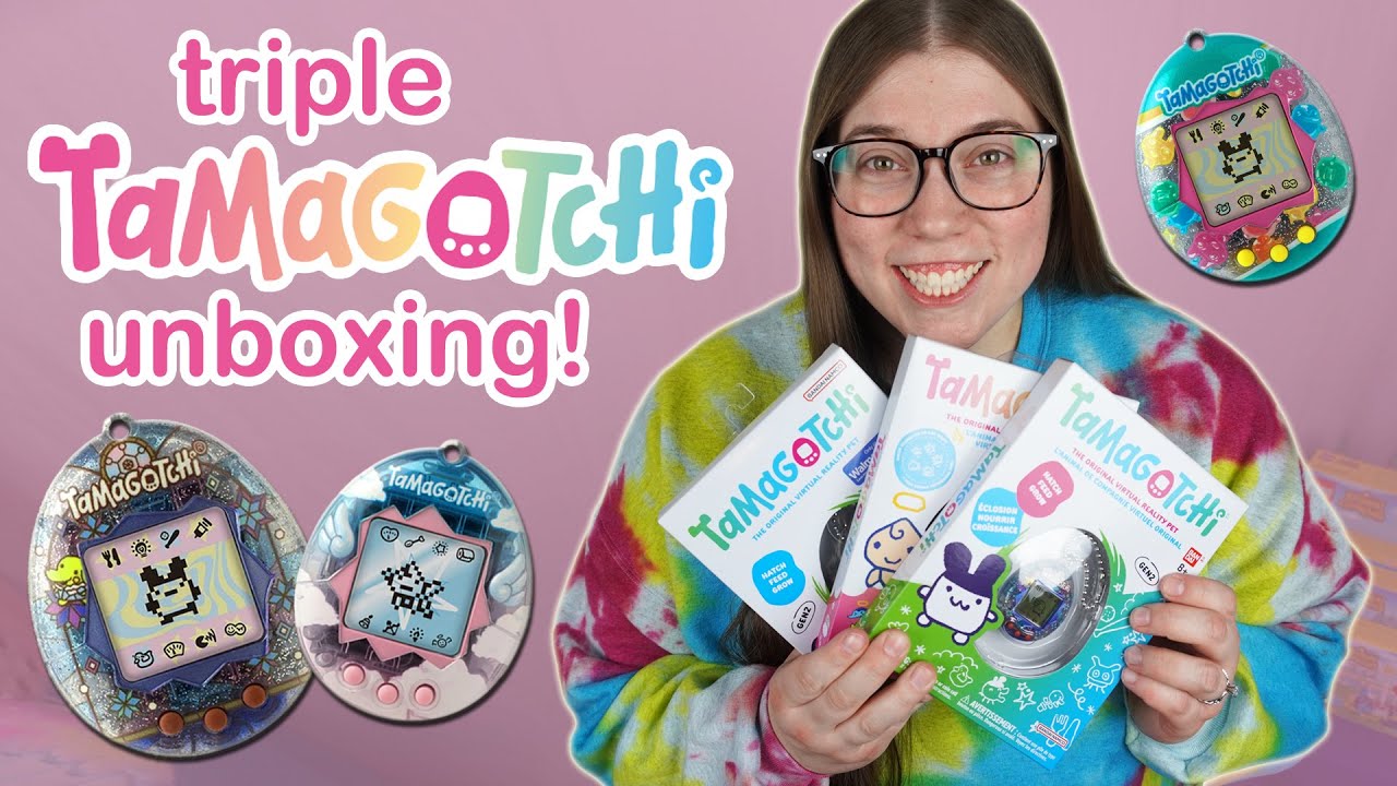 Triple TAMAGOTCHI unboxing! Limited Stained Glass Winter, Angel, & Walmart Exclusive Jelly Friends!