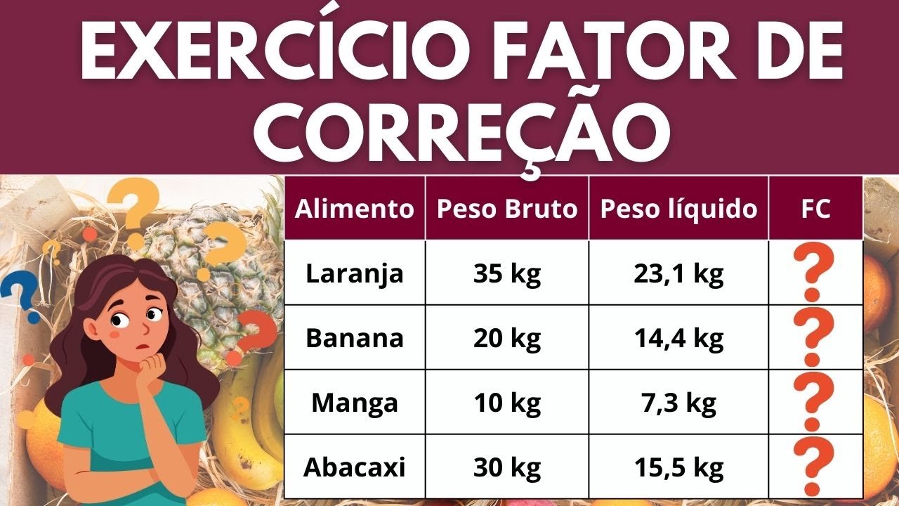 EXERCÍCIO FATOR DE CORREÇÃO DOS ALIMENTOS E COMO CALCULAR FATOR DE CORREÇÃ0