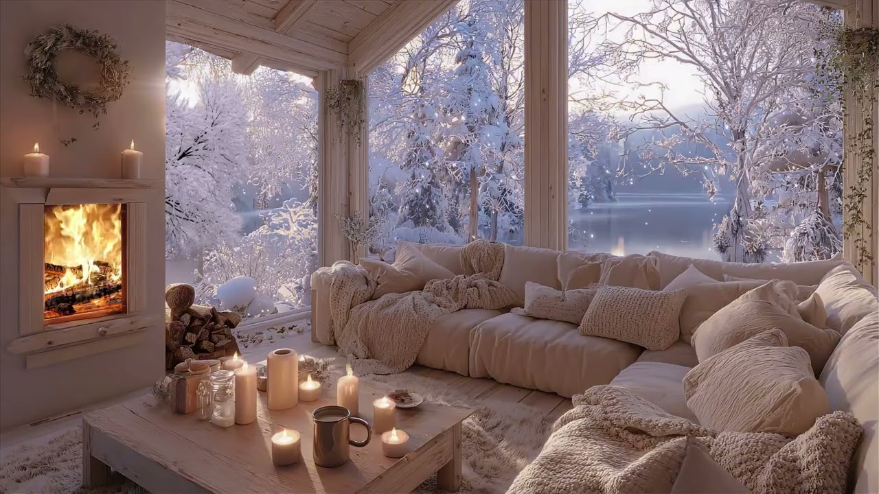 Calm Winter Afternoon by the Lake ❄️ Gentle Piano and Fireplace for Rest