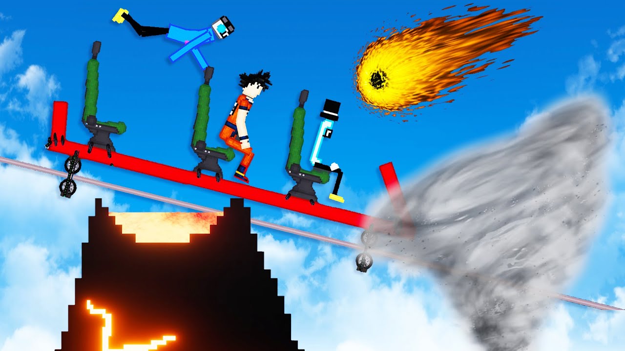 We Ride a Roller Coaster Through a Volcano, Tornado, and Meteor Shower in People Playground!
