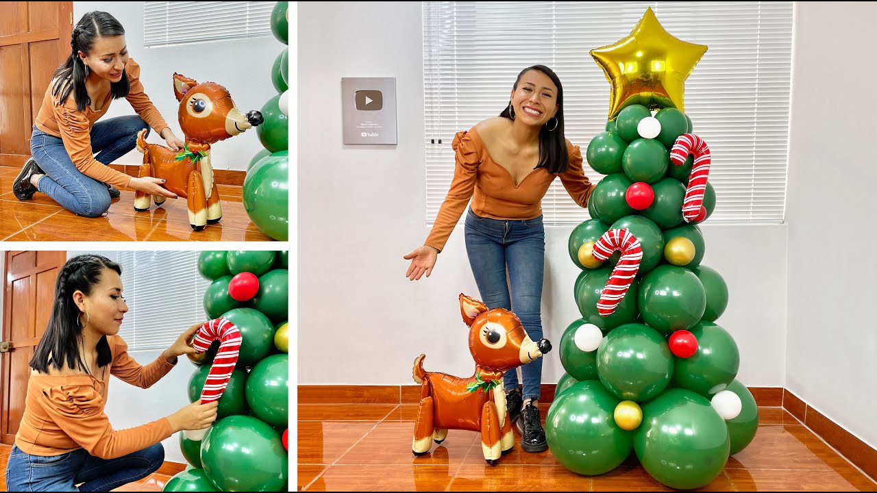 Como hacer un Árbol De Navidad con Globos - 🎄 Decoración Navideña 🎄 - Balloon Christmas Tree
