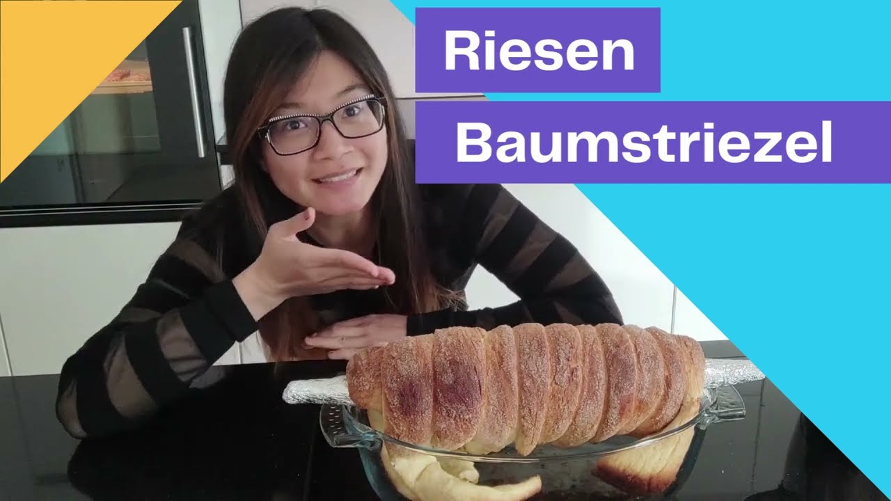 Riesen Baumstriezel selbst backen/Baumstriezel um Nudelholz wickeln und backen/einfaches Rezept